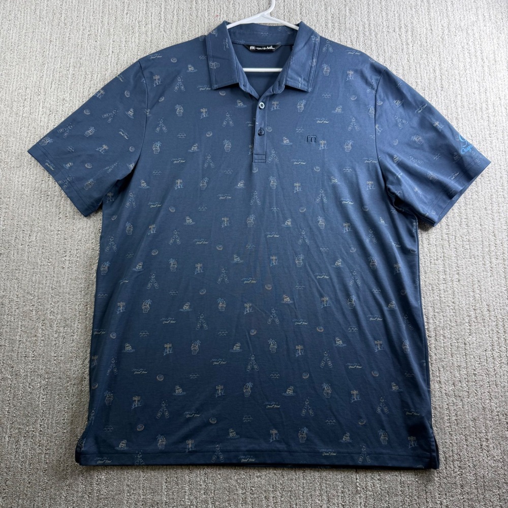 Travis Mathew Osage National Golf Polo Mens XXL Blue Party Print Short Sleeve